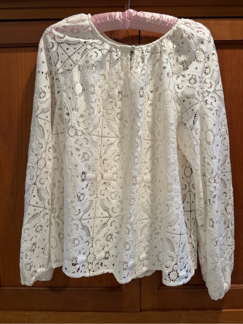 LOFT Cream Lace Long-Sleeve Blouse